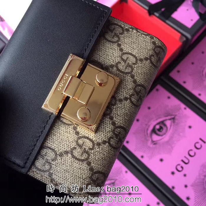 GUCCI古馳 歐洲正品原單 padlock系列 最新款短皮夾 453155 pvc黑皮 WTG1197